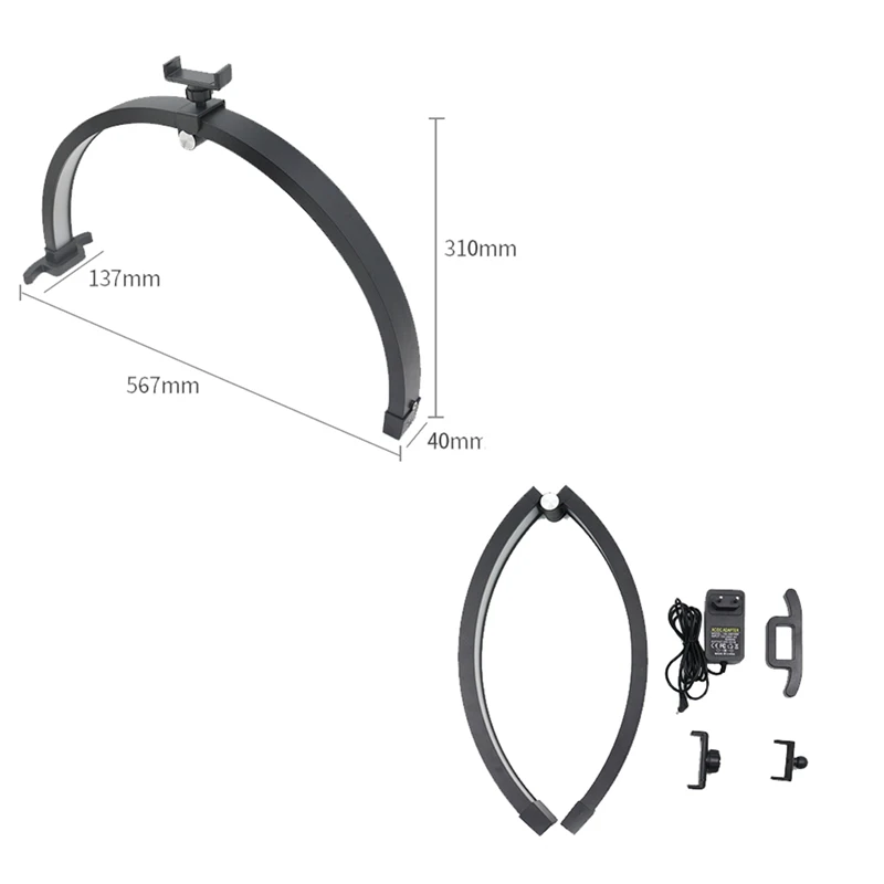 22-дюймовый заполняющий светильник, 20 Вт, сенсорное управление, полумесяц, складной маникюрный светильник для красоты с зажимом для телефона, черная вилка стандарта США