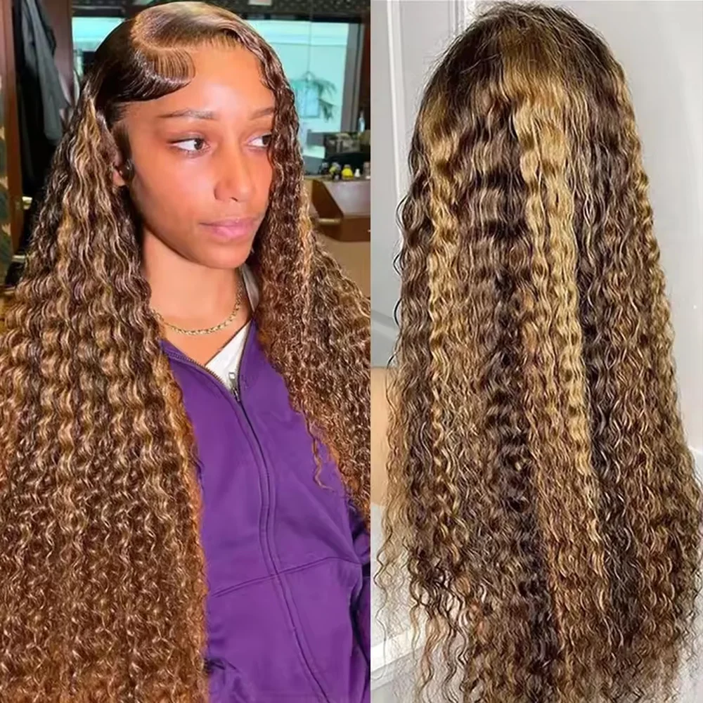 34-дюймовый мелированный парик с омбре, человеческие волосы 4/27, глубокая волна, 13x4 HD, кружевные фронтальные парики, человеческие волосы, предварительно выщипанные, плотность 250