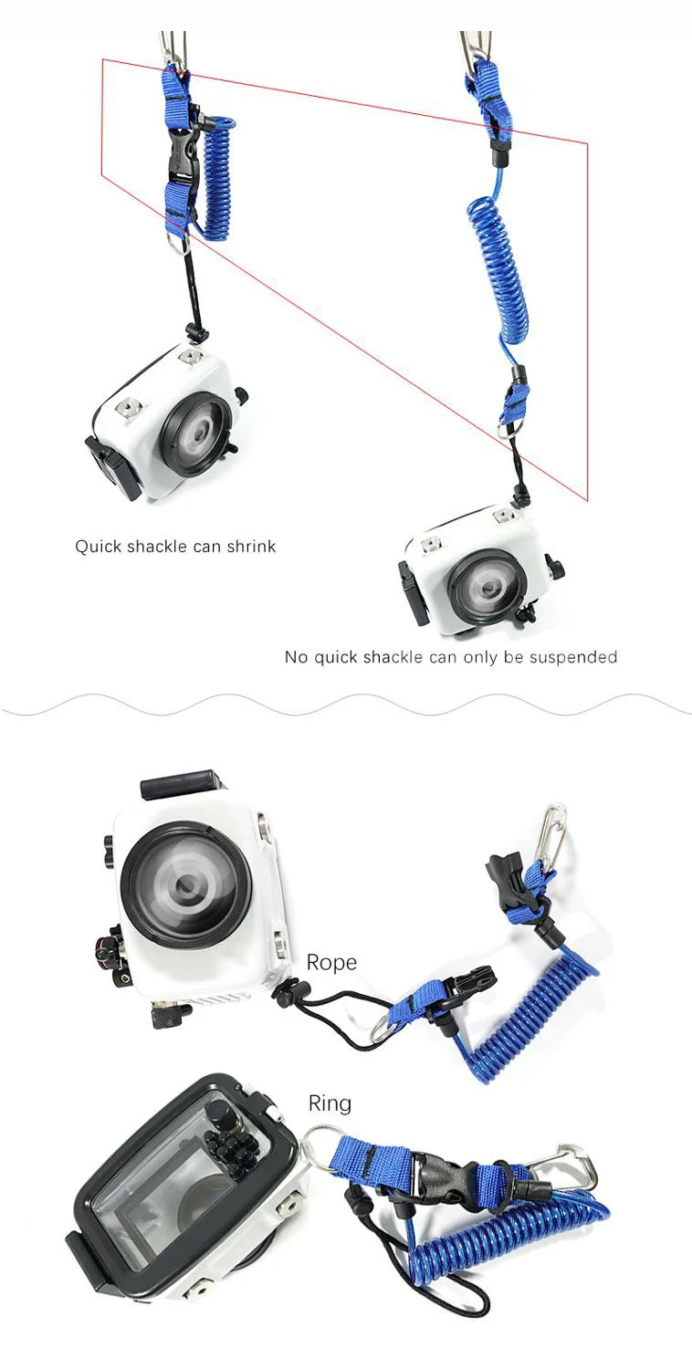 Cable de buceo antipérdida, cuerda de seguridad con resorte en espiral, agarre de mano, correa de cámara, accesorio de fotografía de liberación