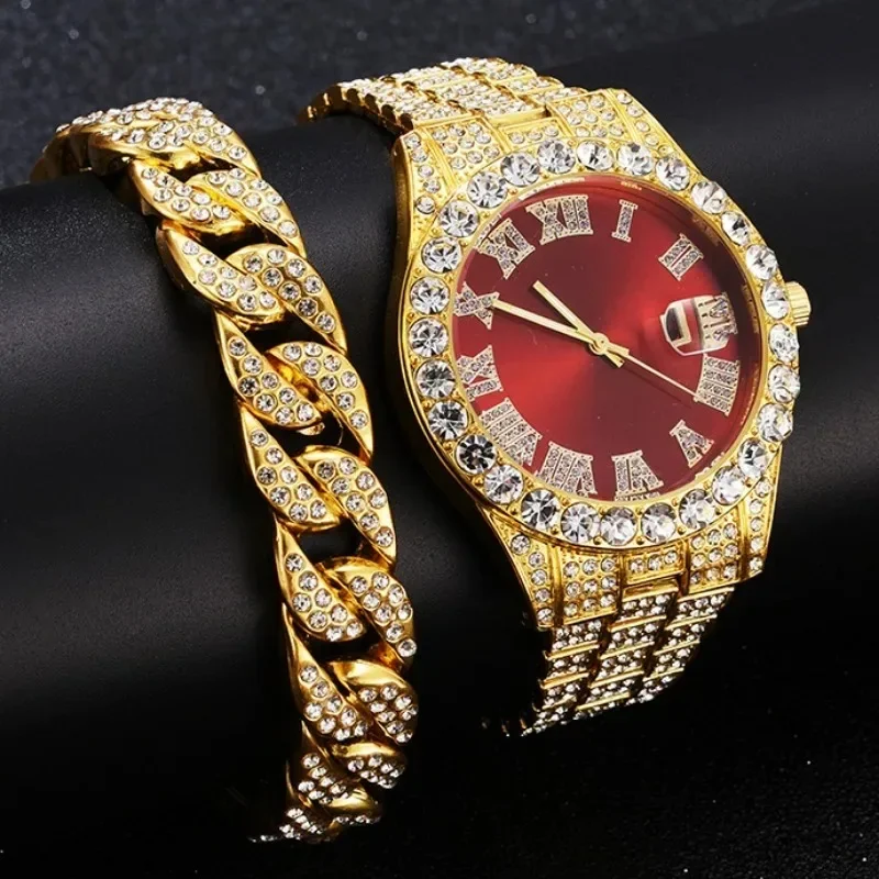 أزياء فاخرة للرجال الماس الساعات الرياضية الفاخرة الفولاذ المقاوم للصدأ كوارتز ساعة معصم التقويم رجال الأعمال عارضة Reloj Hombre