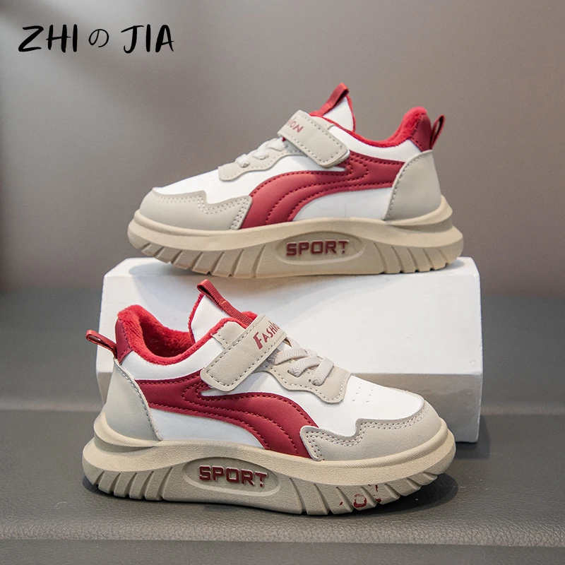 Winter Plush Shoes New Children\'s Leather Casual Sneaker Outdoor Cold Resistant Warm Shoes Boys and Girls Running Footwear