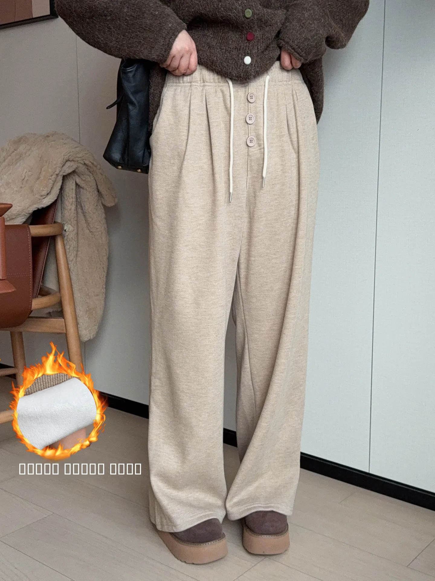 

Женские повседневные брюки VOGANA с высокой талией и широкими штанинами, утепленные флисом, прямые, для осени и зимы