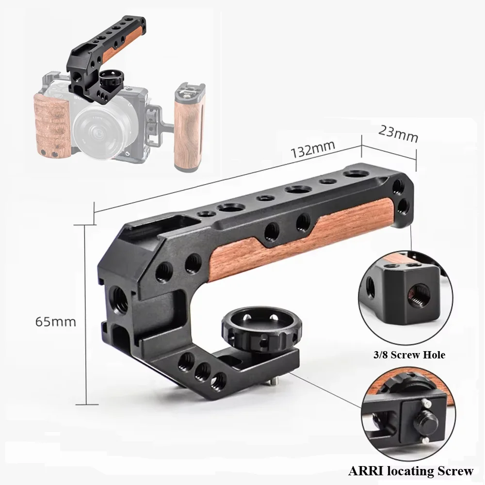 

Легкая деревянная и алюминиевая верхняя ручка для клетки для видеоблогов, с отверстием 1/4 дюйма, 3/8 дюйма и 3 адаптера для холодного башмака для крепления микрофона