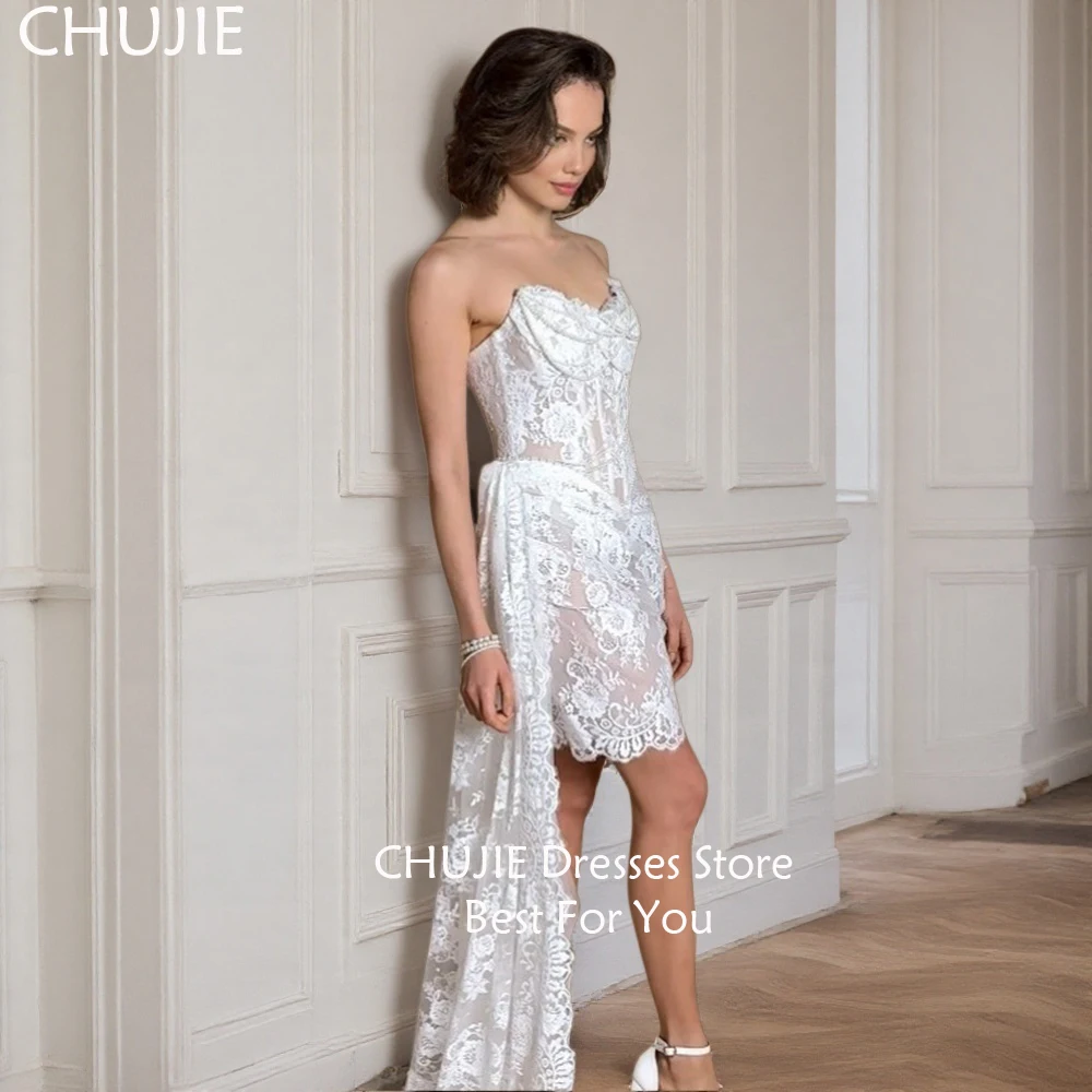 

White Full Lace Bodycon Mermaid Vintage Wedding Dresses Short Bridal Gowns Woman Elegant Bride Dress Vestido de novia Customized