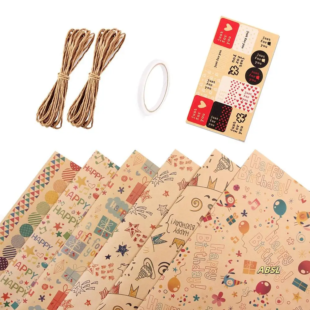 6 Pcs Wrapping Paper Sheets,Birthday Wrapping Paper Set Festival Gift Wrap Papers,Ribbon Present Gift Wrapping Paper