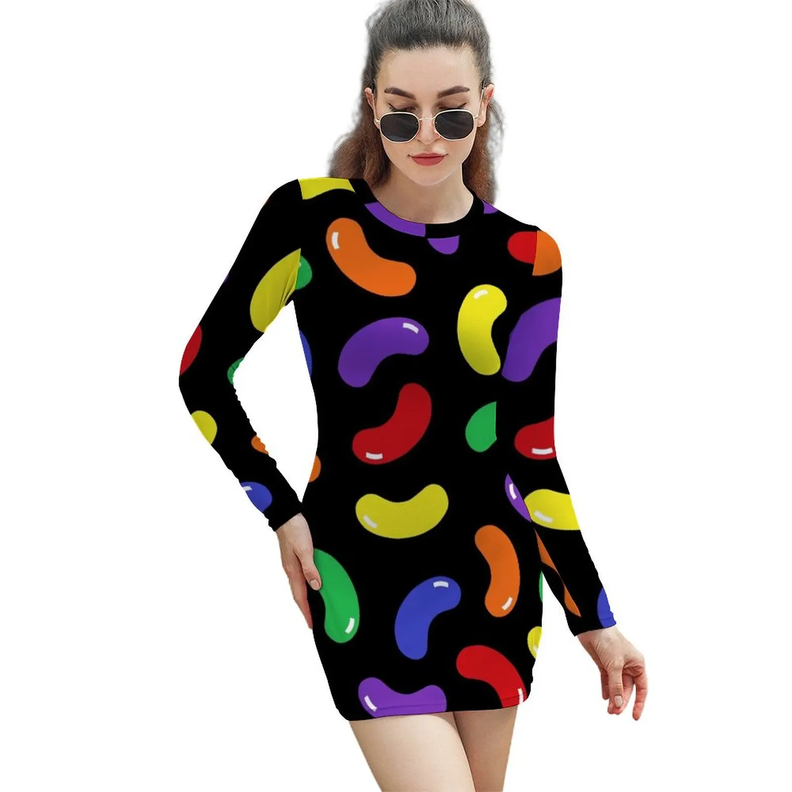 

Jelly Bean Pattern Long-Sleeved Sheath Dress womens dress dress women summer women's clothing trend 2024 dresses korean style