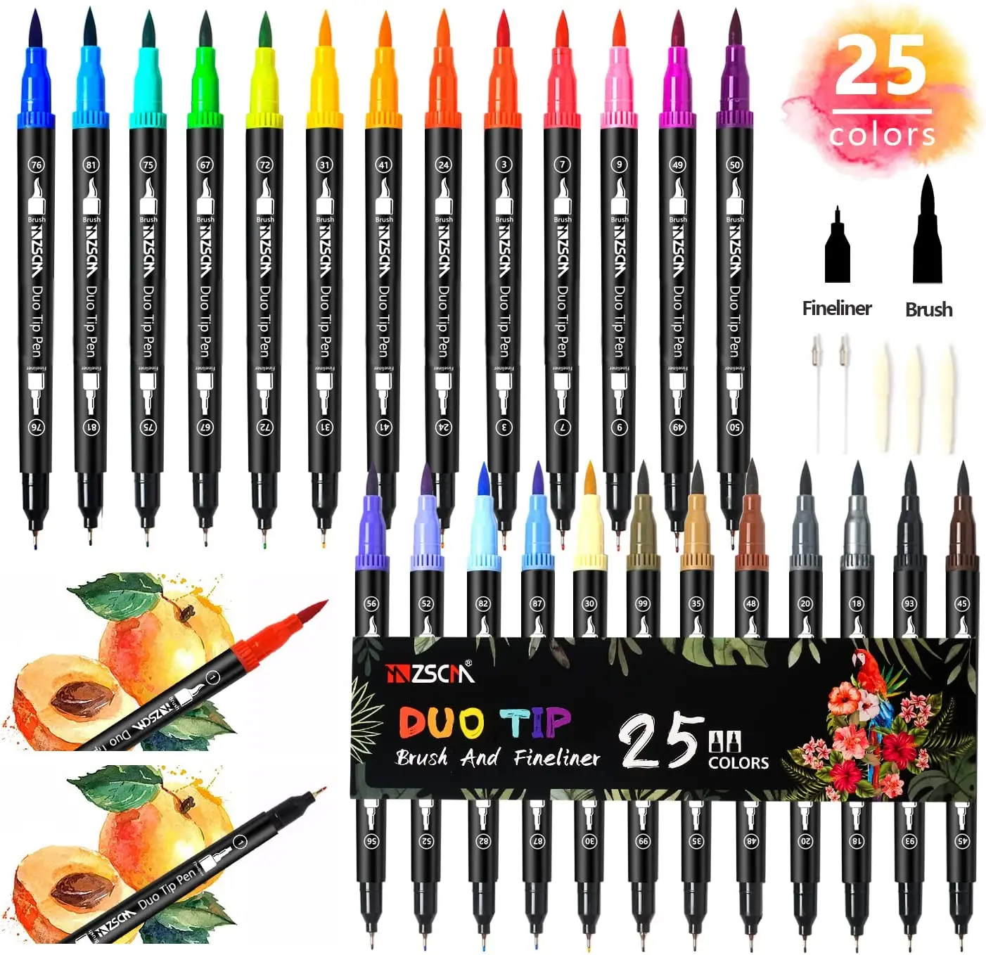 

Art Coloring Brush Markers,25 Colors Duo Tip Calligraphy Marker Journal Pens for Adult Coloring Books Drawing Bullet Journaling