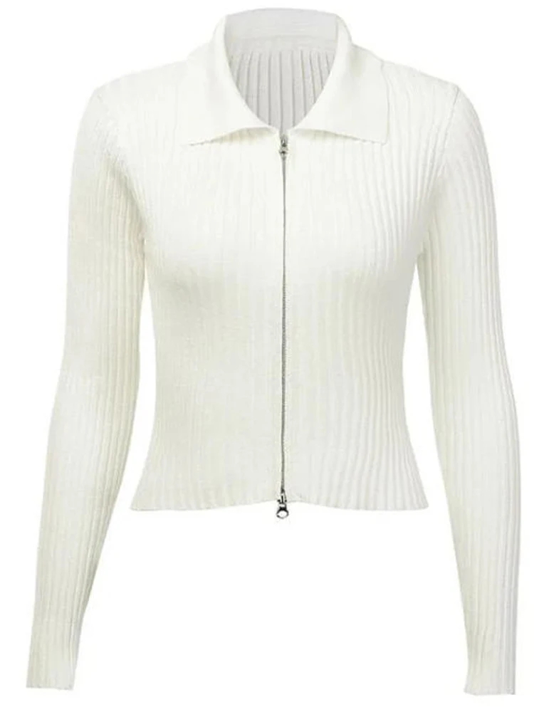 Damski kardigan dziergany jesienno-zimowy, nowy sweter z krótkim krojem i kołnierzykiem, streetwearowy, dopasowany, dzianina Y2K, odzież damska