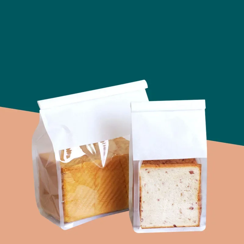 50PCS Thick Baking Toast Self Sealing Toast Package Bag Candy Bags Transparent Window Cotton Paper Curling Wire Sealing Bag