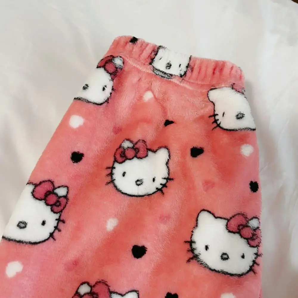 Halloween Cartoon Hello Kitty Women\'s Plush Pajamas Pants Anime Sanrio Halloween Cosplay Pants Plush Insulation Casual Home Wear