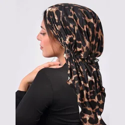 2024 New Floral Print Muslim Hijab Caps Wrap Head Soft Elastic Long Tail Turban Bonnet Fashion Ladies Headdress Wearable