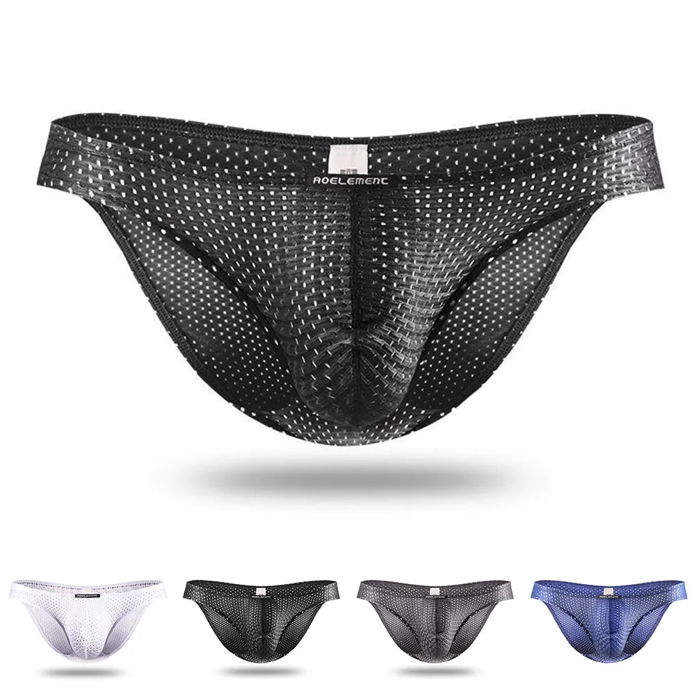 Fashion Men Underwear Mesh Hollow Breathable Sexy Thong Underpant Lingerie Ultrathin Panties Beachwear Swimsuit Sensual Knickers