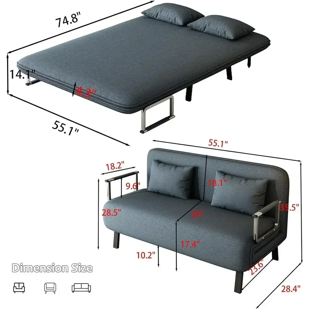 Queen Size Sleeper Chair with 55 Tri-fold Sofa, 6 Adjustable Backrests, Velvet Loveseat, Ideal for Small Spaces and Offices in B