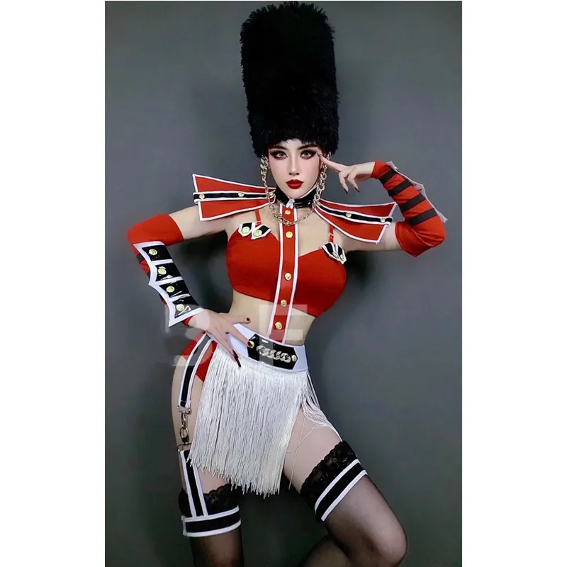 

Bar Nightclub Vintage Military Dance Costume Women Leading Dancer Party Show Performance Clothes Drag Queen Costume