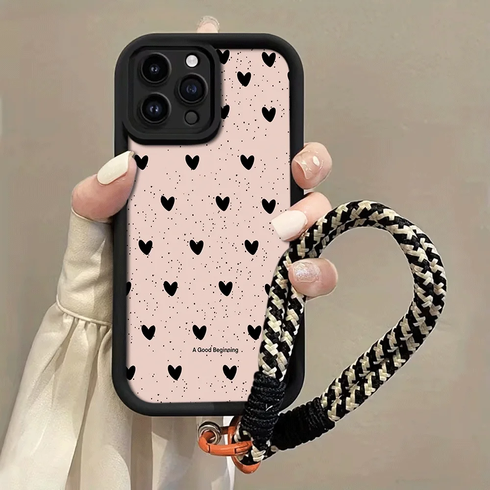 Ink Splattered Black Heart Hang Strap Phone Case For Samsung Galaxy Note 20 S24 S25 S26 Plus S24 S23 FE S23 S24 S25 Ultra Cover