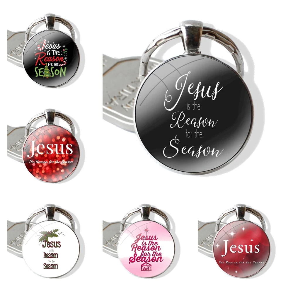 Jesus Is The Reason For The Season Keychain Handmade Glass Cabochon Key Ring Holder Pendant Key Chains