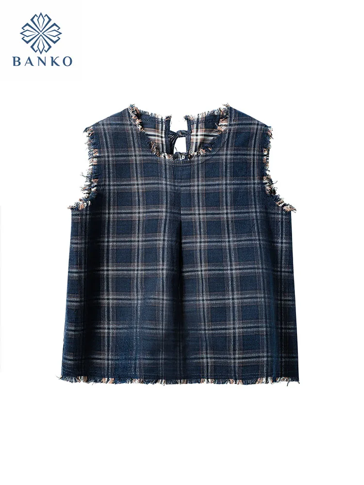 

High Quality Vintage Fashion Plaid Tank Top Women Sweet Bow Sleeveless Vest Summer 2024 New Design Raw Edge Tees Coquette Gyaru