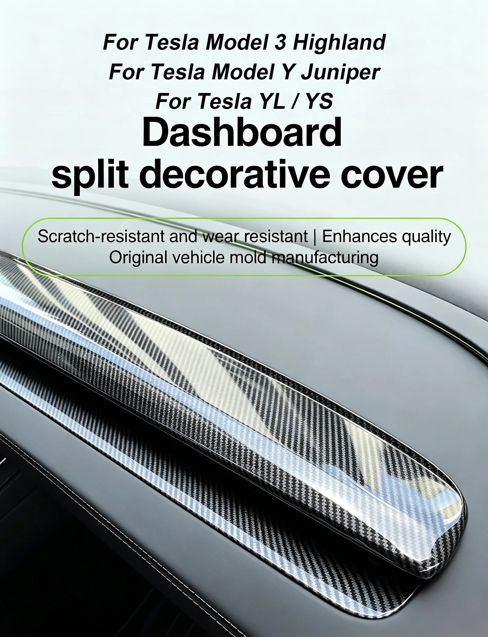 4-teiliger Armaturenbrett-Dekorrahmen für Tesla Model 3 Highland /Y Juniper/YL/YS Luftauslass Original Passform Abdeckung Innenzubehör – Detail 1