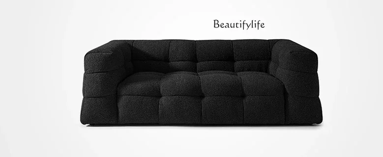 Marshmallow fabric sofa small apartment living room retro black big teddy velvet straight row three people