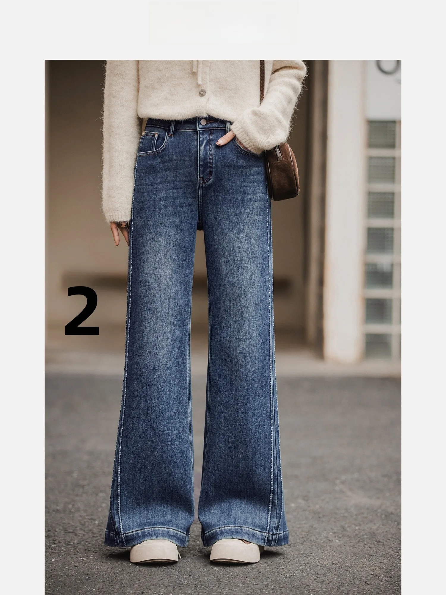 

Женские джинсы-клеш с флисовой подкладкой Small Grain Muse, с высокой талией, прямые, в стиле ретро, универсальные, короткие, зимние, новый стиль