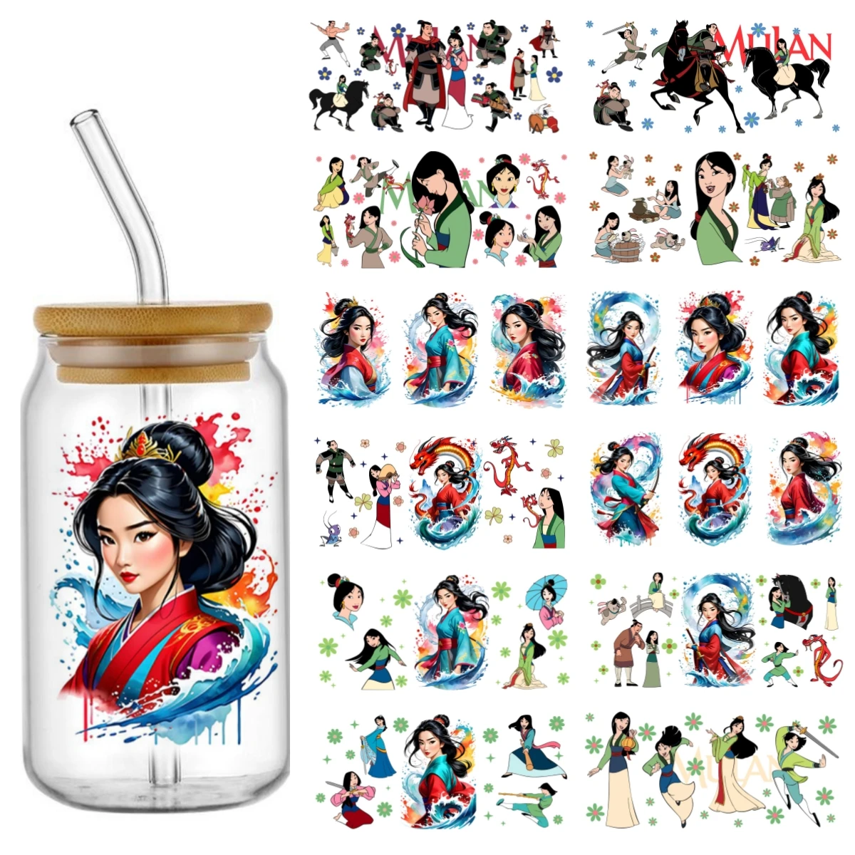 Disney Mulan Princess DTF Sticker Cups Cool Personalize UV Wrap Transfer Sticker Custom Labels DIY Selfadhesive Waterproof