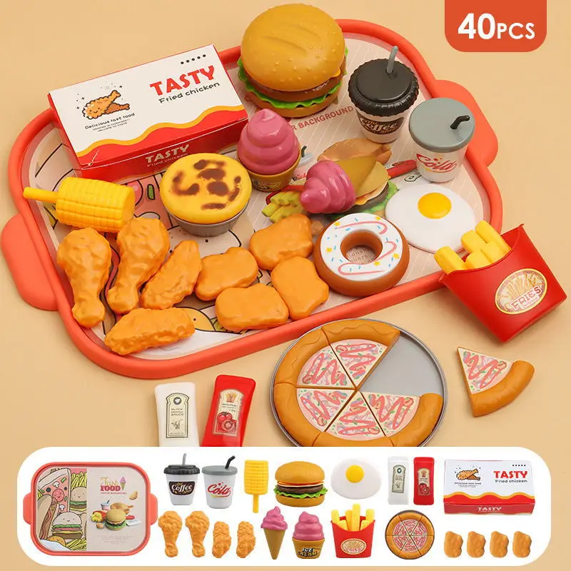 60PCS Simulation Breakfast Fast Food Set Kitchen Cooking Set Toys Creative Children's Role-playing Food Toys Pretend Play Toys