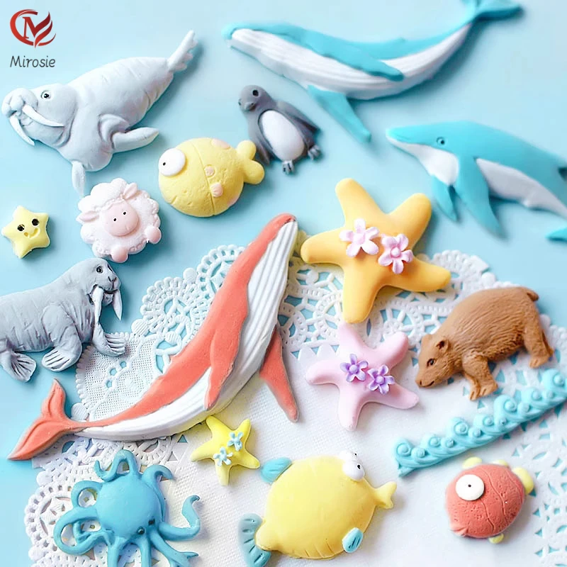 

Mirosie Baking Fondant Cake Silicone Molds Marine Tropical Fish Whale Octopus Sea Lion Starfish Silicone Cake Decorating Tools