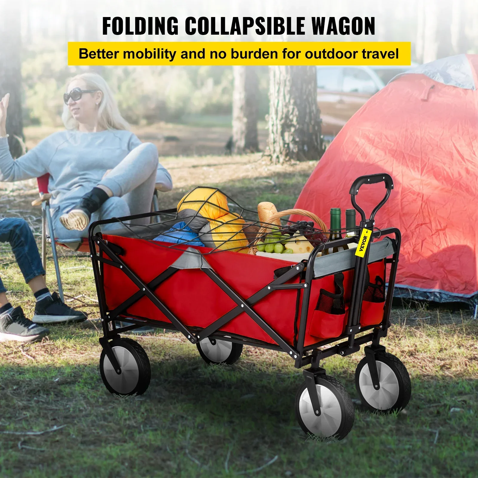 

ez Folding Wagon Cart Outdoor Utility Collapsible Trolleys Portable Garden Camper With Adjustable Handle for Beach Camping