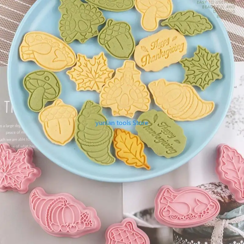 50LB 8 PCS Cookie Cutter Set Plastic Material Cutter Thanksgiving Series Biscuit Cutters Kitchen Baking Cookie Biscuit Gadget