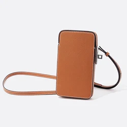 Genuine Leather Box Lock Phone Bags For Women Luxury Designer Handbags And Purses 2024 New In Cowhide Mini Shoulder Crossbody