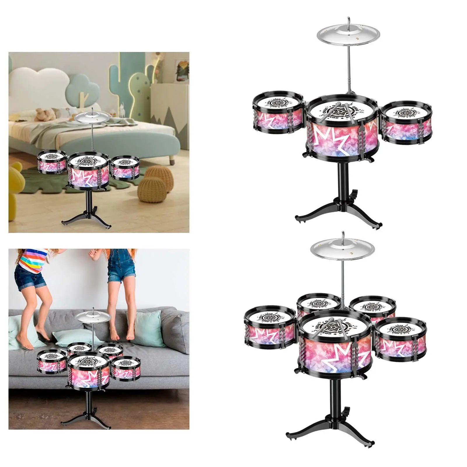 Jazz Drum Set para Crianças, Iluminação Musical, Aprendizagem Precoce, Kits de Música, Brinquedo para Festas, Presente de Aniversário para Meninos e Meninas