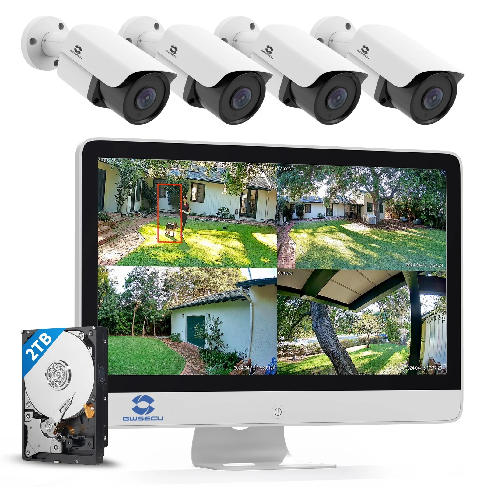 

4Pcs 5Mp Outdoor POE NVR Combo LCD IR Bullet Night Vision Home Surveillance 8 Channel Cctv AI Security Camera System