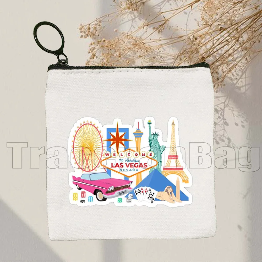 أمريكان نيويورك رائع لاس فيغاس مدينة نيفادا الملونة لطيف هدية قماش محفظة نسائية للعملات المعدنية حقيبة صغيرة مربعة مفتاح حافظة للبطاقات محفظة الحقيبة