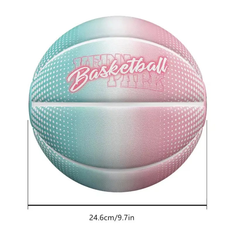 ลูกบาสเก็ตบอลหนัง PU สีชมพูเขียวไล่เฉด ขนาด 7 สำหรับมืออาชีพ พร้อมปั๊มลมฟรี ตาข่าย และลูกบาสสำหรับเล่นกลางแจ้ง