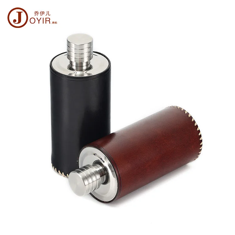 

Portable stainless steel high-end small wine jug, household sticky leather wine bottle, handmade creative leather case, large ca
