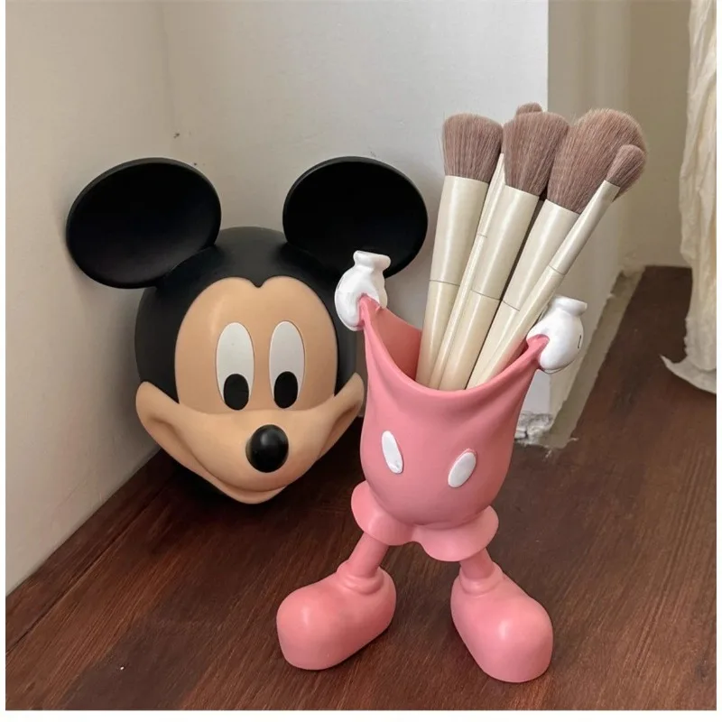 2024 New Disney Mickey Minnie Cute Makeup Brush Storage Box Student Pen Holder Office Classroom Desktop Decoration Ornament Gift