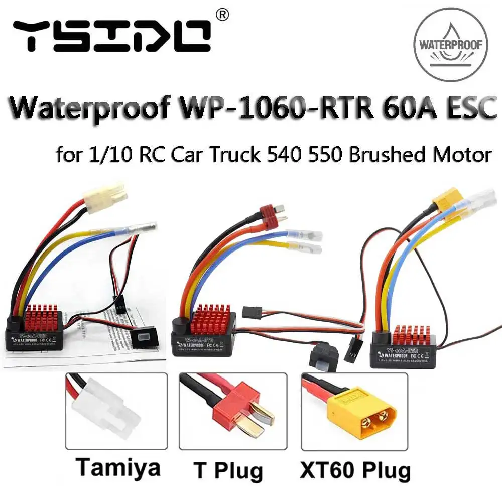 

Водонепроницаемый Электронный регулятор скорости YSIDO 60A ESC WP-1060-RTR Brushed BEC 5V/2A для 1/10 RC Car Truck 540 550 щеточный двигатель
