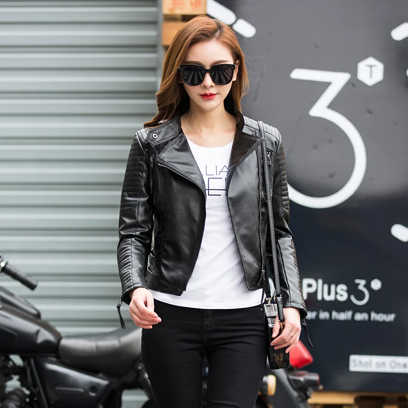 FTLZZ Women Basic Faux Leather Jacket Autumn Winter Soft Pu Leather Punk Coats Female Short Bomber Leather Jackets