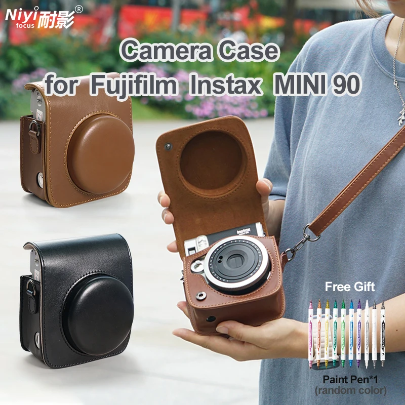 Für fujifilm instax mini90 kamera tasche kamera tasche abdeckung schutz aufbewahrung tasche pu leder retro mit schulter gurt direktes foto