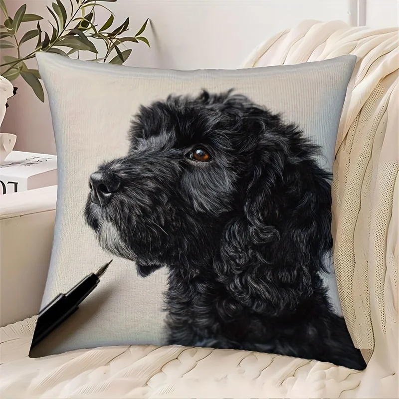 Black Dog Portrait Throw Pillow Cushion Case Pet Owner Gift Cute Dog Artwork Home Decor Bed Cushion Cover