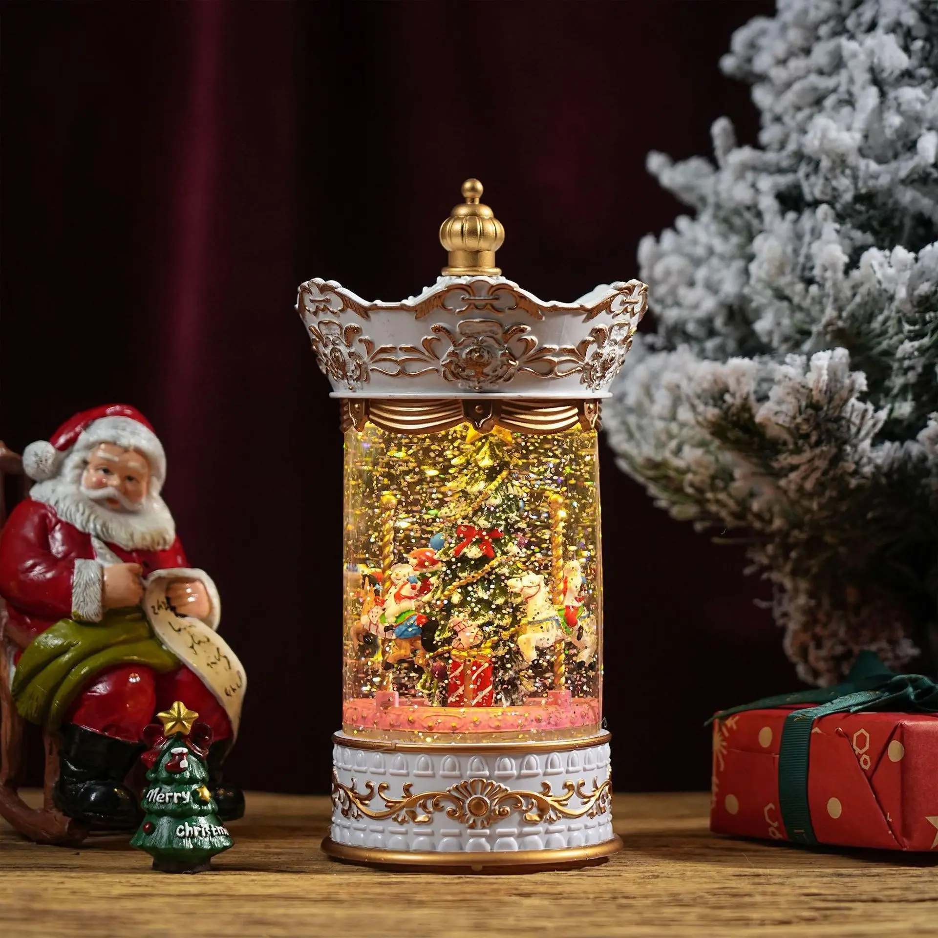 Christmas gift carousel wind lamp music box music box snow birthday old man snowman crystal lamp ornament
