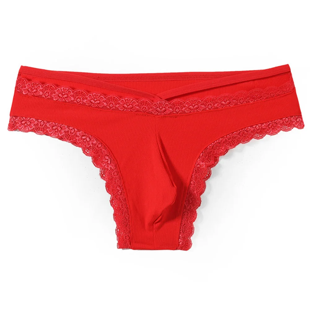 Comfortable Sexy Middle Waist Men Lace Trim Briefs Underwear Elastic Bulge Pouch Casual Sports Breathable Panties