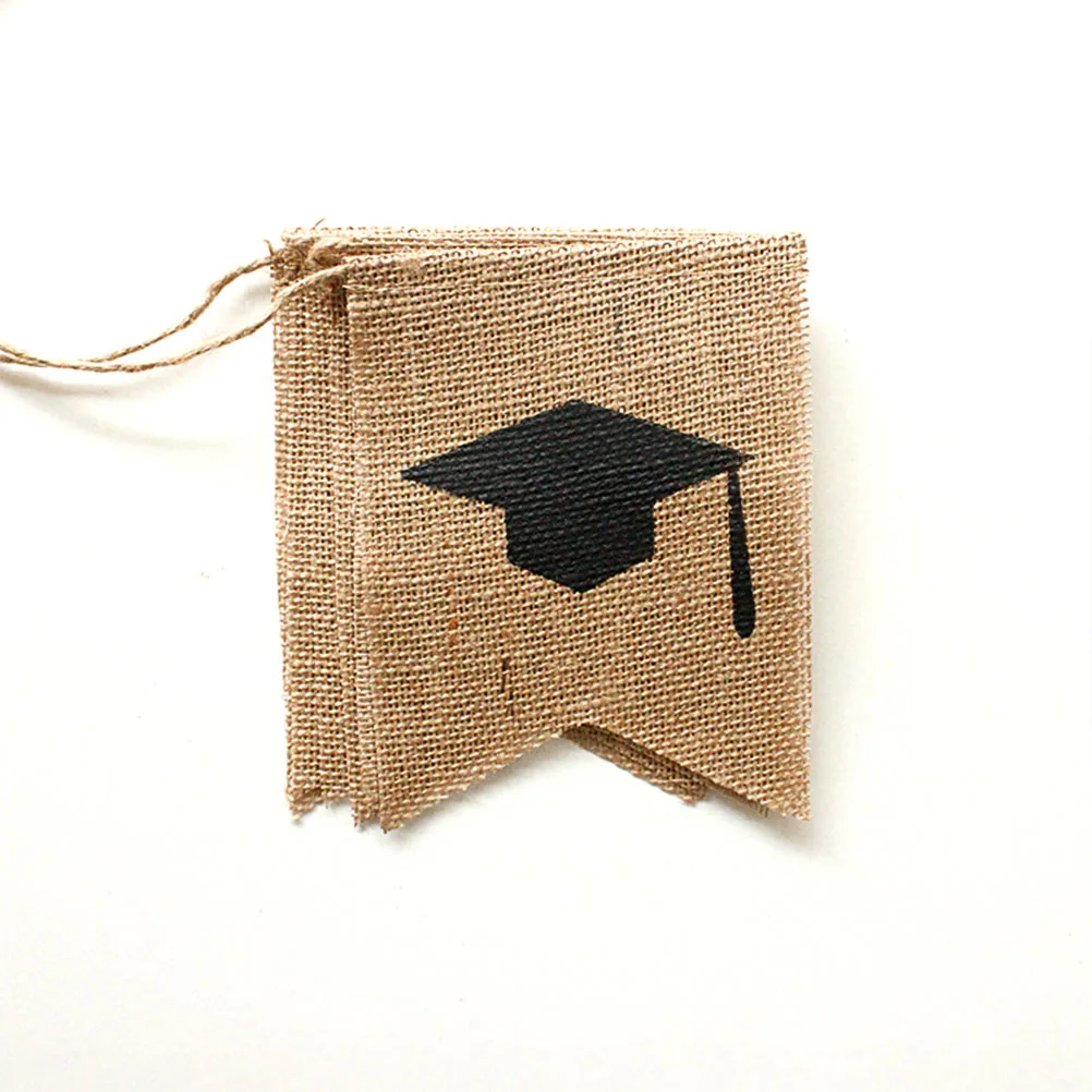 

2 Sets Graduation Doctor Hat Printed Bunting Decorations Linen Swallowtail Banners Golden 2020 Number Garland Flags For School
