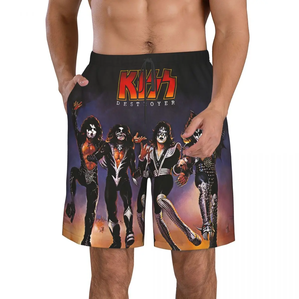 Heavy Metal,kiss Men's Beach Shorts Fitness Quick-drying Swimsuit Funny Street Fun 3D Shorts