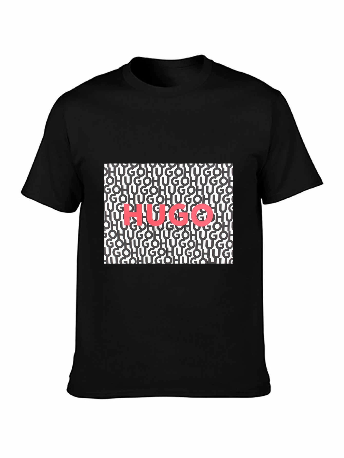 Camiseta Hugo Camisa de manga corta Dulive Logo estampado en el pecho Negro Blanco M-2XL