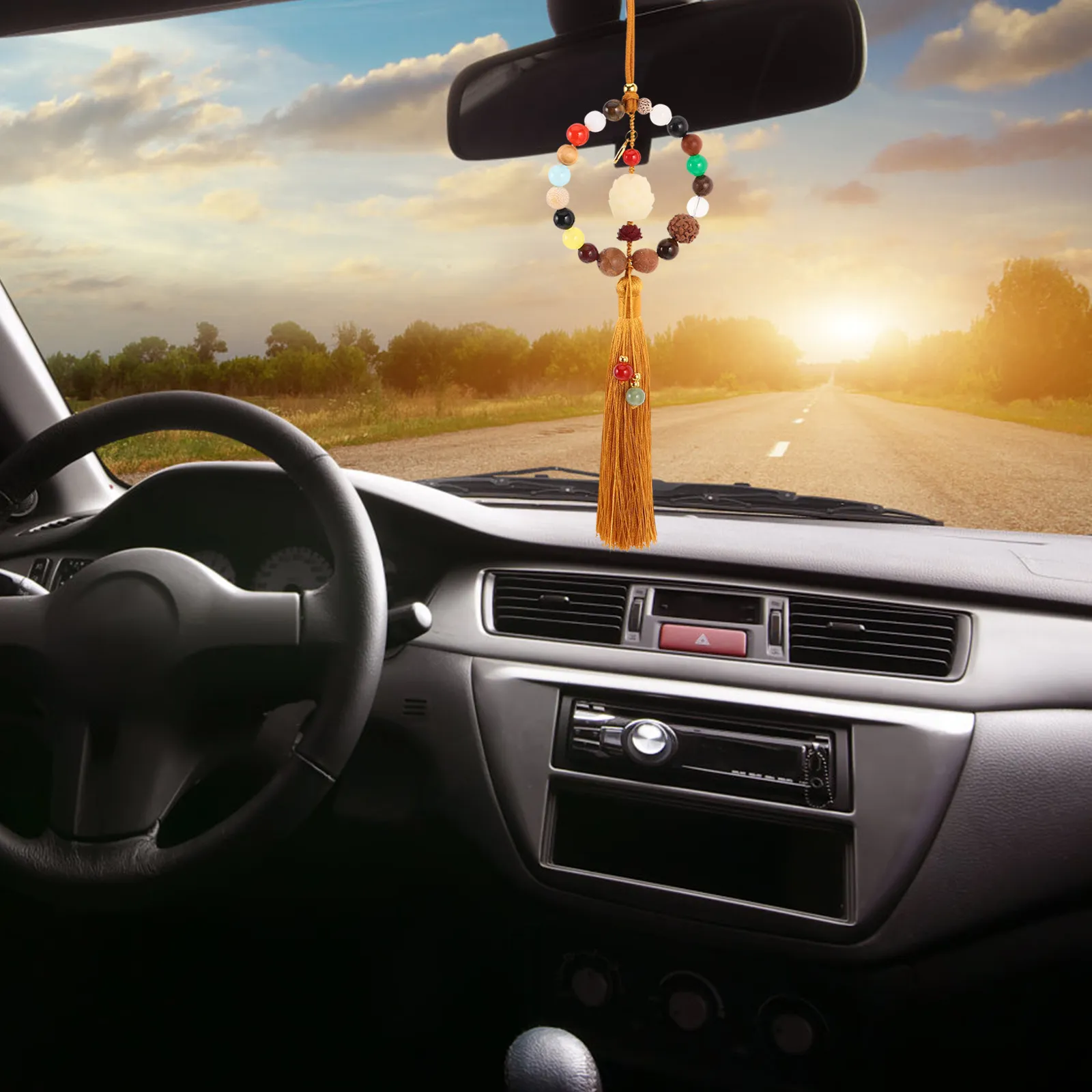 Elegant Lotus Bead Tassel Car Mirror Hanging Ornament Interior Decoration Universal Fit Rear View Mirror Pendant Auto Accessory view 2