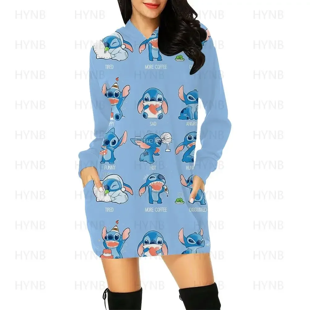 Stitch Mini Dress Y2k Disney Sexy Long Sleeves Dresses Sweater Dress Elegant Women Hoodie Women's Party 2022 Korean Fashion Prom