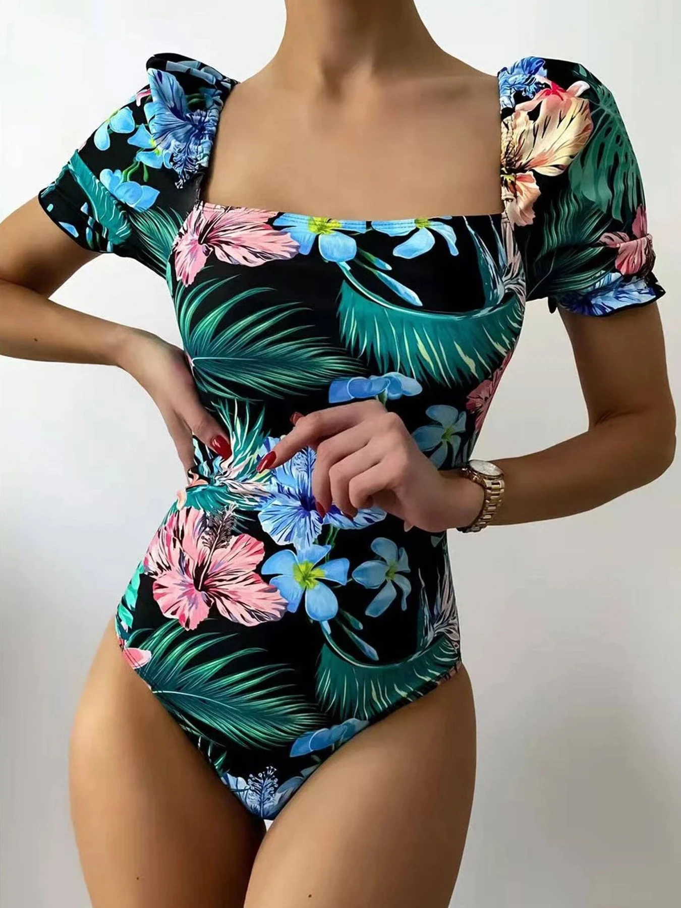 2025 New Short Sleeve Print One Piece Swimsuit For Women Backless Bandage Swimwear Female Bodysuit Bathing Suit Summer Beachwear