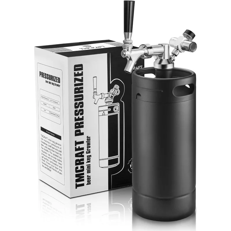 TMCRAFT 128oz Growler Tap System, Pressurized Stainless Steel Mini Keg with Cooler Jacket, Portable Home Dispenser System