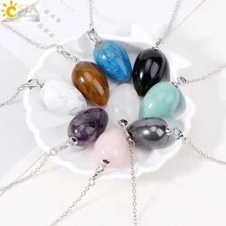 CSJA Crystal Pendulums for Dowsing Divination Natural Stone Egg Shape Pendant Esoteries Radiesthesia Pendulum Pendulo S973